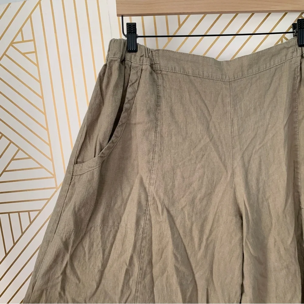 Heart’s Desire by Mary Grace Garbo Lagenlook Wide Leg Ruffle Bottom Linen Pant L - Picture 4 of 9